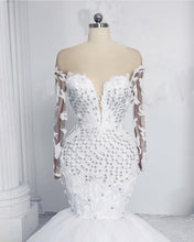 Load image into Gallery viewer, Illusion Neck Wedding Dress Mermaid Long Sleeves-alinanova
