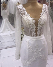 Load image into Gallery viewer, Sheer Corset Mermaid Wedding Dress Long Sleeves Lace Appliques
