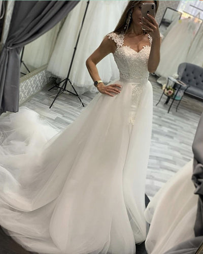 Removable Train Mermaid Wedding Dress Lace-alinanova