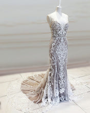 Load image into Gallery viewer, Lace Embroidery Mermaid Wedding Dress V Neck Sweep Train
