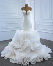 Load image into Gallery viewer, Sexy Mermaid Wedding Dress Plunge Neck Ruffles Train-alinanova
