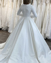 Load image into Gallery viewer, Modest Satin Wedding Dress Long Sleeves Lace Appliques
