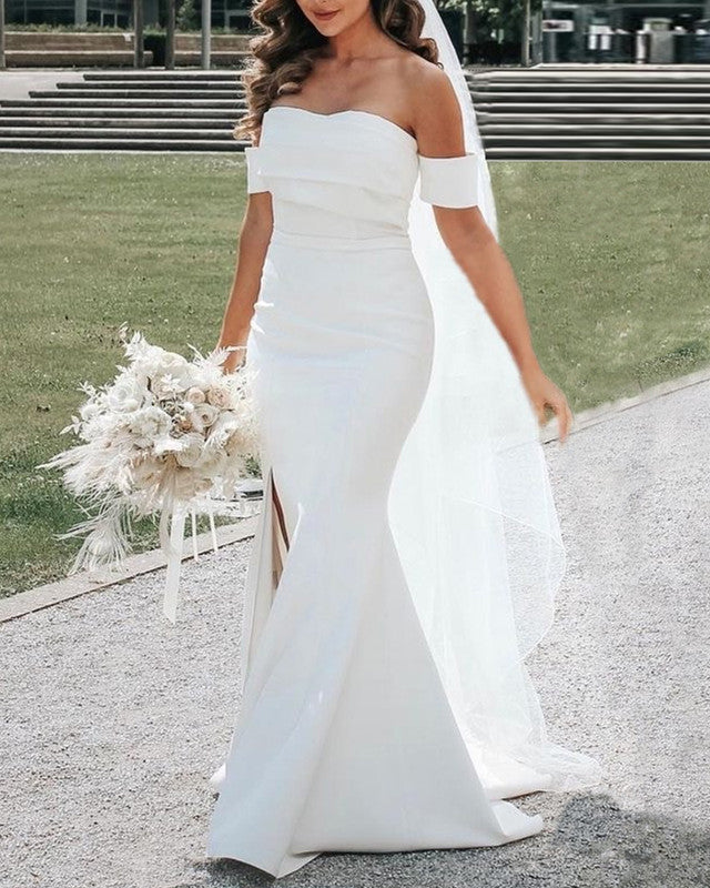 Sexy Sleek Wedding Dress Mermaid Off The Shoulder Split – alinanova