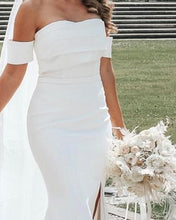 Load image into Gallery viewer, Sleek Mermaid Wedding Dress Off The Shoulder Satin Slit
