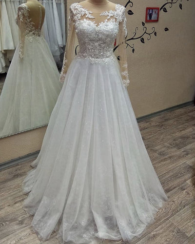 Elegant A-line Wedding Dresses Lace Long Sleeves-alinanova