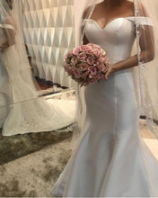 Load image into Gallery viewer, Off The Shoulder Mermaid Wedding Dress Satin Court Train With Embroidery
