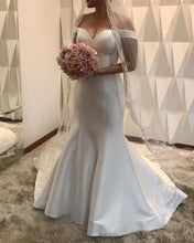 Load image into Gallery viewer, Off The Shoulder Mermaid Wedding Dress Satin Court Train With Embroidery-alinanova

