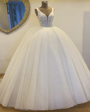 Load image into Gallery viewer, Lace Embroidery Plunge Neck Wedding Dress Bal Gown
