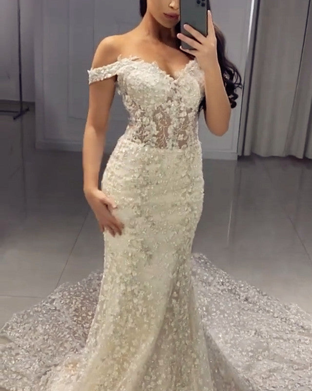 Elegant Lace Mermaid Wedding Dresses Off Shoulder – alinanova
