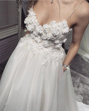 Load image into Gallery viewer, A-line 3D Flowers V Neck Tulle Wedding Dresses With Pockets
