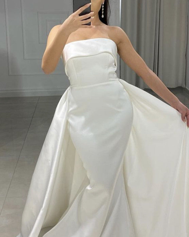 fitted lace wedding dress Strapless Mermaid Wedding Dress Satin Removable Skirt