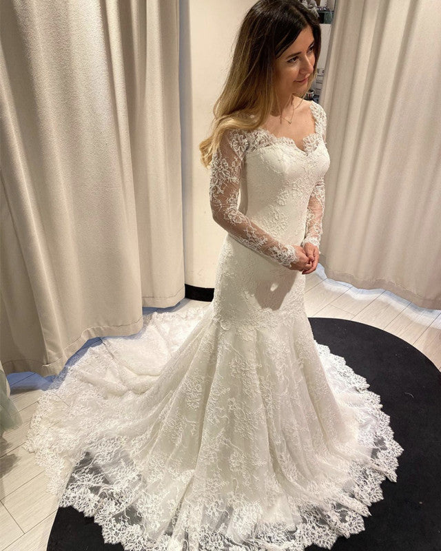 Vintage Lace Mermaid Wedding Dress Long Sleeves