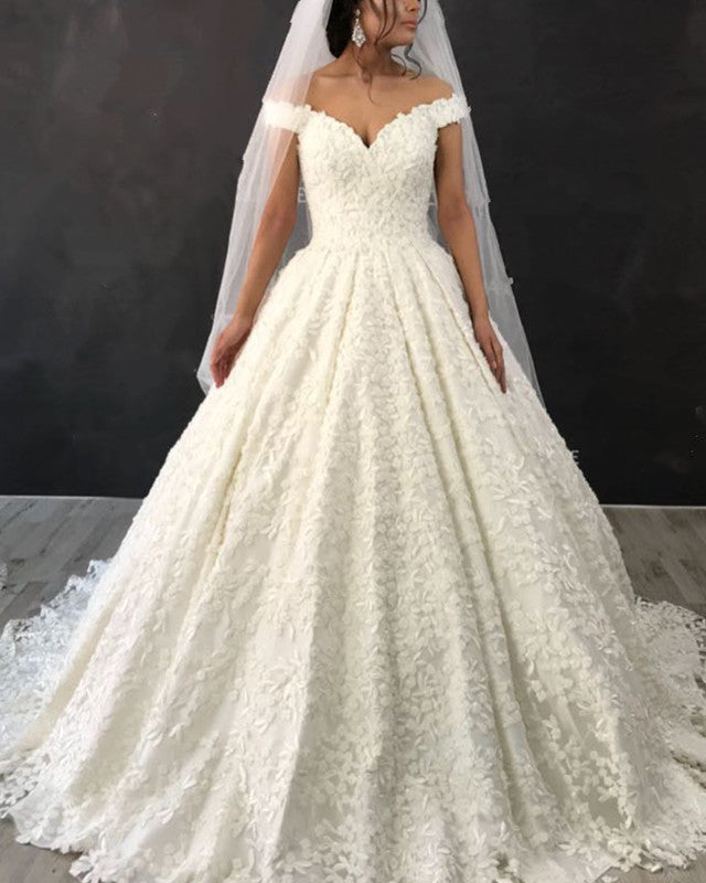 Princess Wedding Dress Lace Off The Shoulder-alinanova