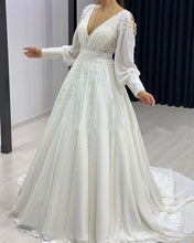 Load image into Gallery viewer, Boho Chiffon Wedding Dress Cold Sleeves-alinanova
