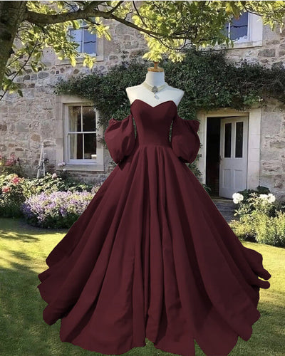 Dark Burgundy Satin Wedding Dress