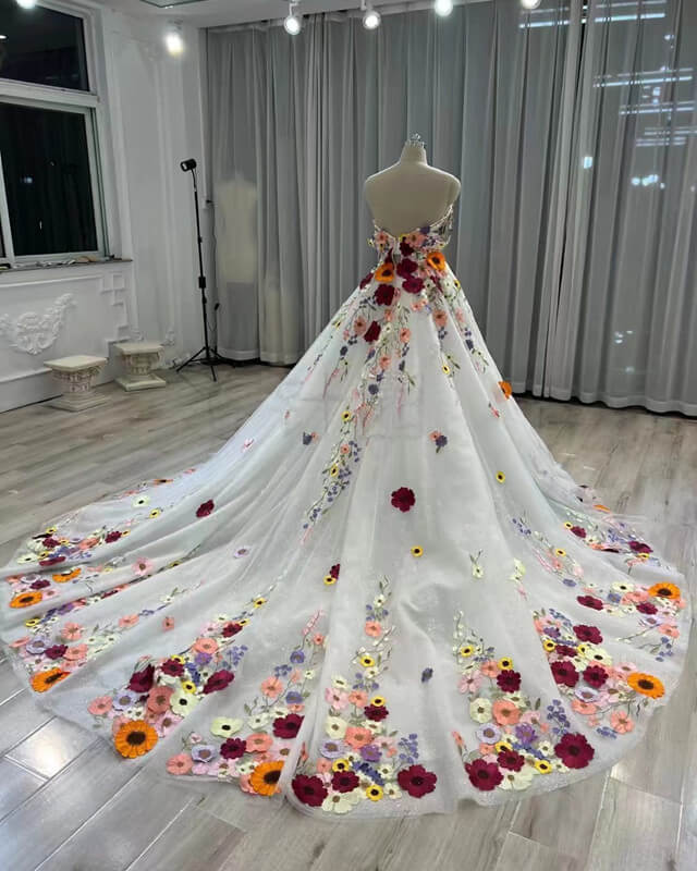 Fairy Tulle Sweetheart 3D Floral Flowers Wedding Dress