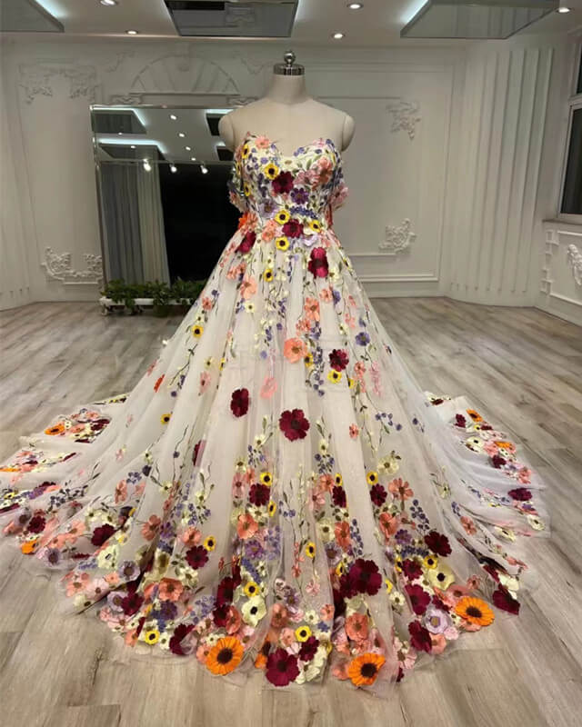 Fairy Tulle Sweetheart 3D Floral Flowers Wedding Dress