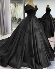 Black Satin Ball Gown Corset Wedding Dresses – alinanova