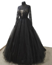 Load image into Gallery viewer, Black Lace Long Sleeve Wedding Dress
