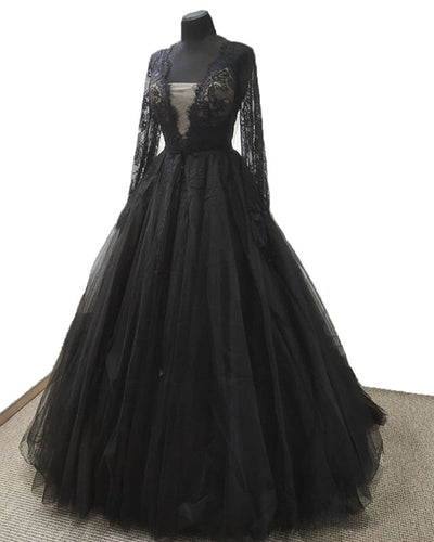 Black Lace Long Sleeve Wedding Dress