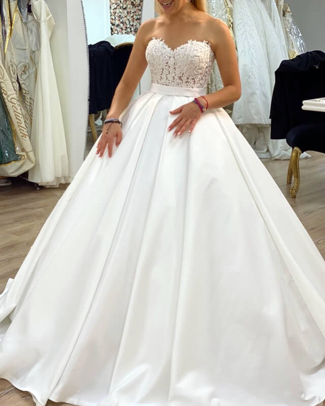 Ball Gown Satin Wedding Dress Lace Sweetheart