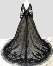 Load image into Gallery viewer, Black Lace V Neck Wedding Dress Long Sleeve
