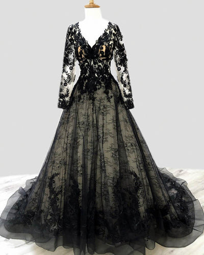 Black Long Sleeve Wedding Dress