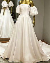 Load image into Gallery viewer, Puffy Sleeve Satin Bridal Gown
