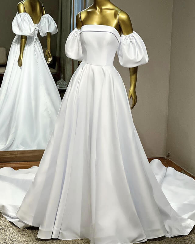 Puffy Sleeve Satin Bridal Gown