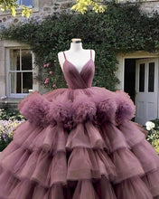 Load image into Gallery viewer, Mauve Pink Tiered Tulle Ball Gown Dress

