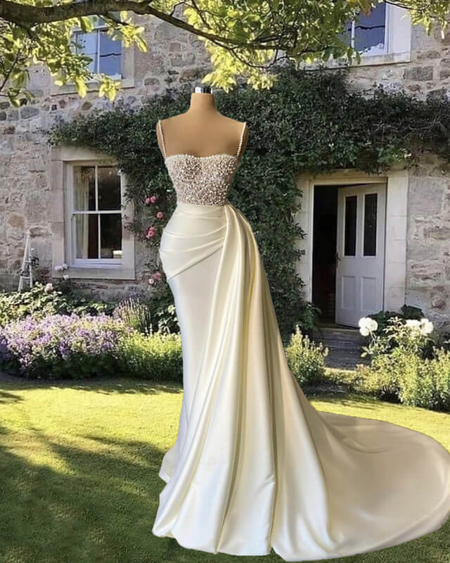 Mermaid Pearl Sweetheart Satin Wedding Dress Mermaid Pearl Sweetheart Satin Wedding Dress