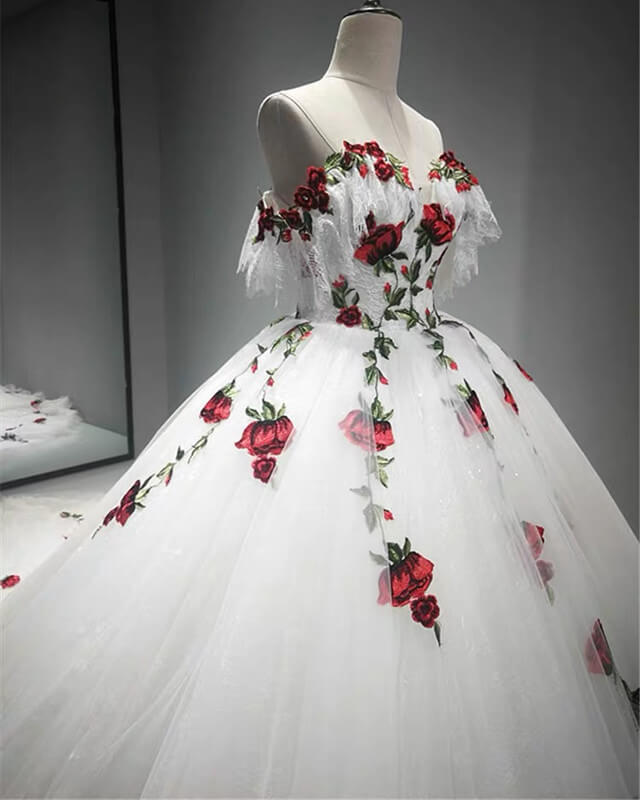 White Charro Quinceanera Dresses Floral Flowers White Charro Quinceanera Dresses Floral Flowers