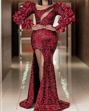 Load image into Gallery viewer, Wine Red Sequin Prom Dresses Mermaid
