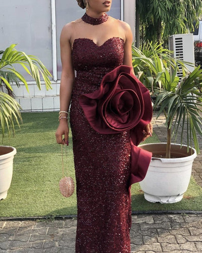 Burgundy Sequin Prom Dresses