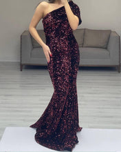 Load image into Gallery viewer, Mermaid Sequin One Shoulder Dress

