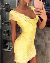 Load image into Gallery viewer, Yellow Lace Homecoming Dresses
