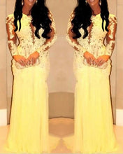 Load image into Gallery viewer, Yellow Mermaid Appliques Prom Dresses Long Sleeves
