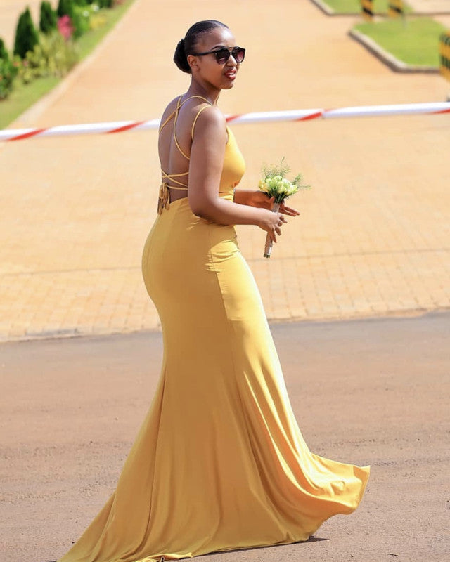 yellow mermaid bridesmaid dresses Mermaid Bridesmaid Dresses Multi Straps Leg Slit