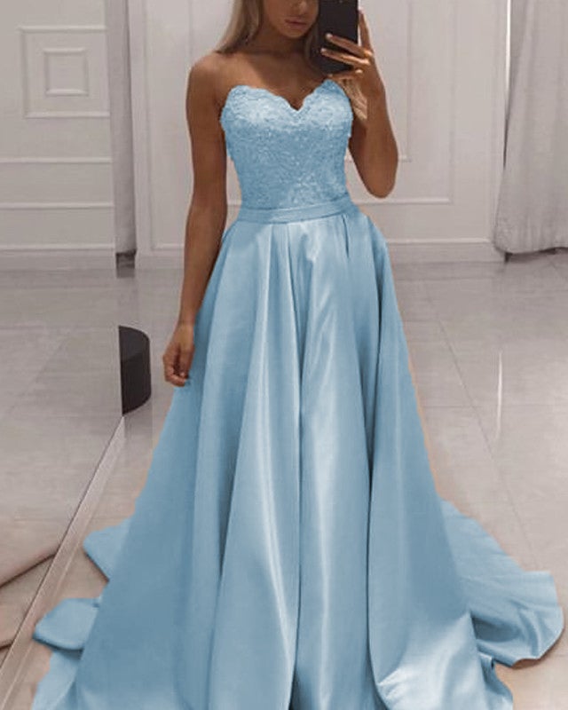 Yellow Sweetheart Satin Prom Long Dresses – alinanova