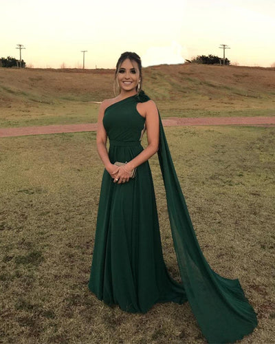 One Shoulder Bridesmaid Dresses Emerald Green