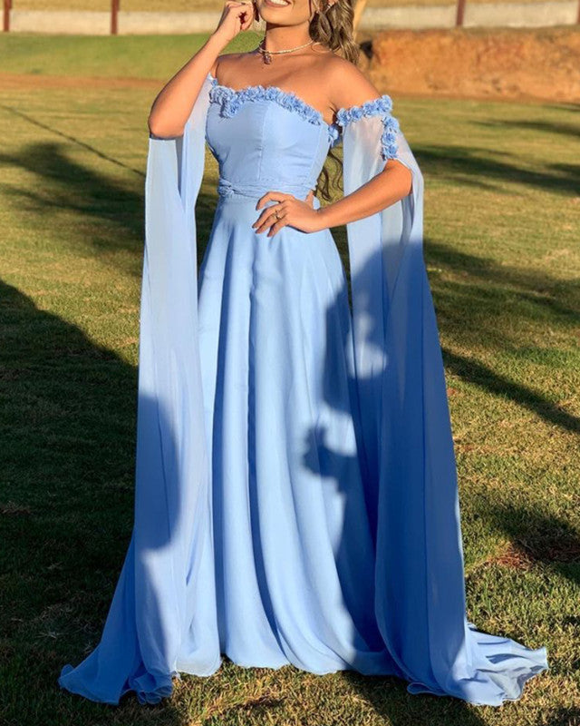 cape formal dresses Sleeves Flowers Sweetheart Robe Dress Size:UK32 neckline and V Healthy New Albany |