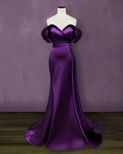 Load image into Gallery viewer, Purple Mermaid Satin Prom Dresses
