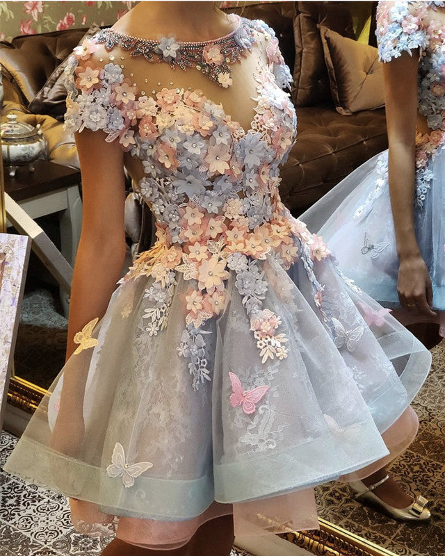 Short Homecoming Dresses With 3D Flowers