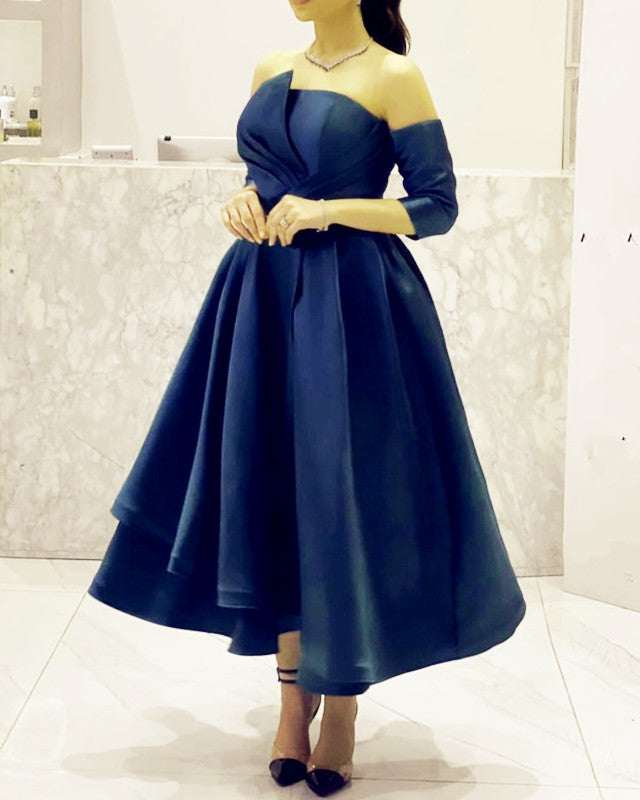 Vintage Prom Dresses Midi Ruffles Hem Off Shoulder Vintage Prom Dresses Midi Ruffles Hem Off Shoulder
