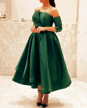 Load image into Gallery viewer, Vintage Prom Dresses Midi Ruffles Hem Off Shoulder-alinanova
