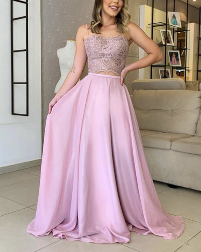 2 Piece Prom Dresses Sweetheart Lace Crop-alinanova
