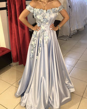 Load image into Gallery viewer, Light Blue Evening Dress Satin
