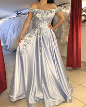 Load image into Gallery viewer, Light Blue Prom Dresses Satin

