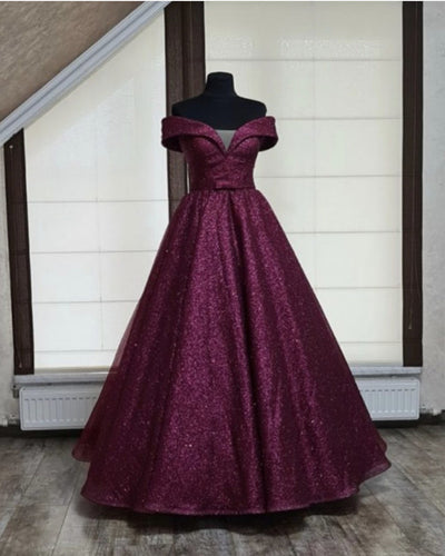 Burgundy Sparkly Ball Gown