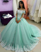 Load image into Gallery viewer, Long Sleeves Quinceanera Dresses Off Shoulder Lace Appliques
